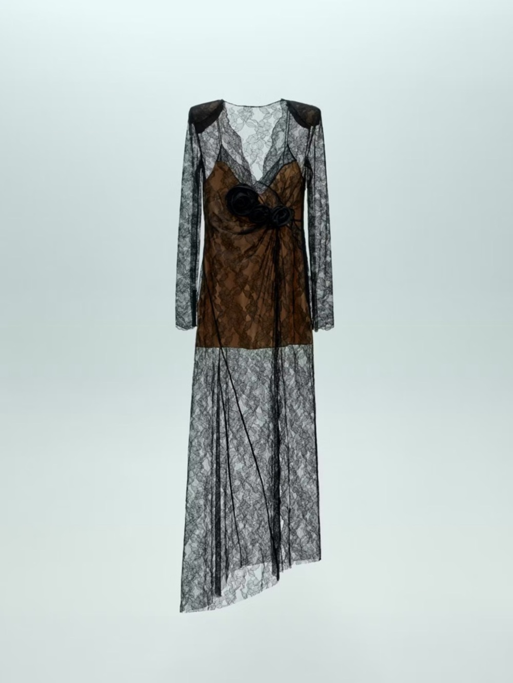Mango Black Sheer Lace Long-Sleeve Maxi Dress - Picture 3 of 4